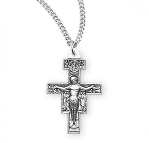 Small San Damiano .8" SS Crucifix Necklace 18" Chain