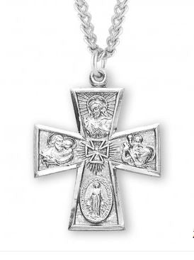SS Lg Gothic 4 Way Medal 24 Inch Chain