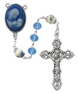 7mm Blue Crystal Cameo Center Rosary