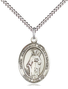 St Catherine of Alexandria SS Small Oval Medal Necklace