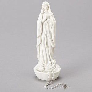 8" White OLO Lourdes Rosary Holder