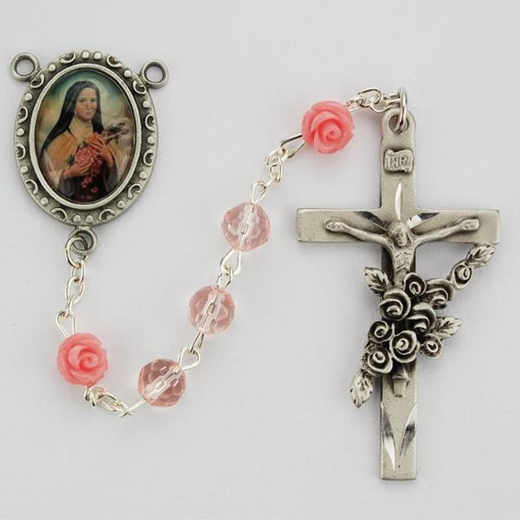 Deluxe Pink St. Therese Rose Bead Rosary