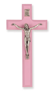 7" Pink Wood Crucifix with Silver Corpus