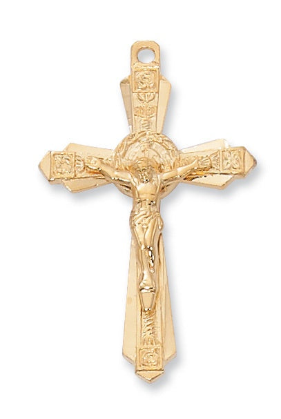 Deluxe Large Gold Over Sterling SIlver Crucifix Necklace 24 Inch Chain