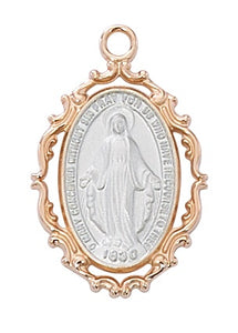 Medium Fancy Rose Gold & Sterling Silver Two Tone Miraculous Medal Necklace