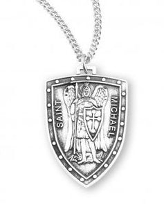 SS St Michael The Archangel Shield 18 Inch Chain