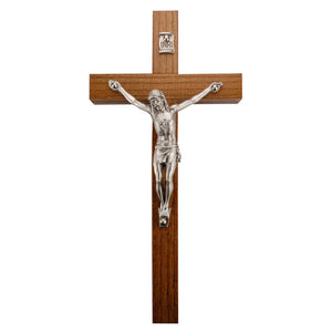 6" Walnut Crucifix With Silver Corpus