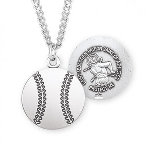 St Sebastian SS Baseball Medal Necklace 24" Chain