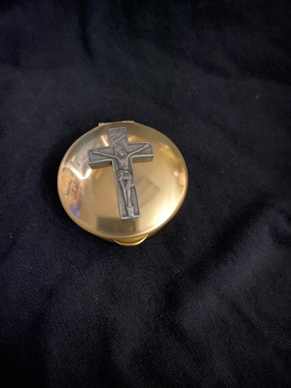 Small Gold Crucifix Pyx Polished Brass