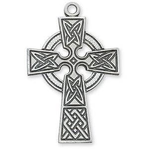 Large Celtic Cross SS Necklace 24 Inch Chain