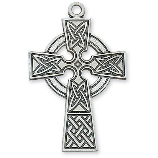 Large Celtic Cross SS Necklace 24 Inch Chain