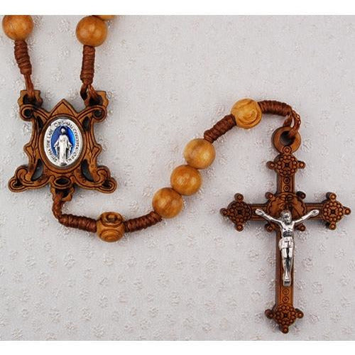 Olive Wood Miraculous Corded Rosary