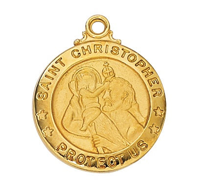 St Christopher Gold over Sterling Silver Medal Necklace 20 Inch Chain