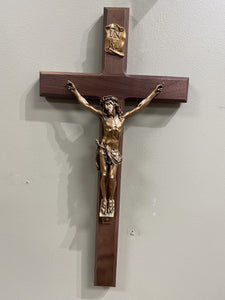 15" Walnut Crucifix with Antiqued Gold Corpus