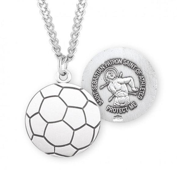 St Sebastian SS Soccer Medal Necklace 24 Inch Chain