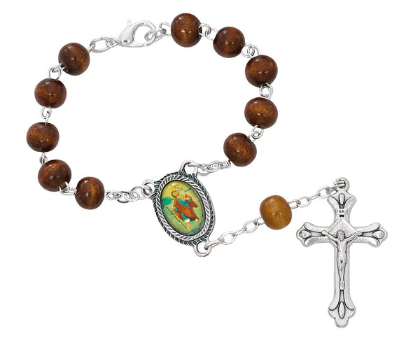Brown Wood St Christopher Auto Rosary
