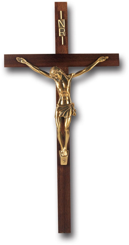 13” Walnut Crucifix with Gold Corpus