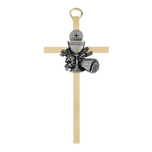 Brass Cross With Chalice Emblem 4.25"