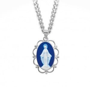 Sterling Silver Cameo Miraculous Medal 18 Inch Chain