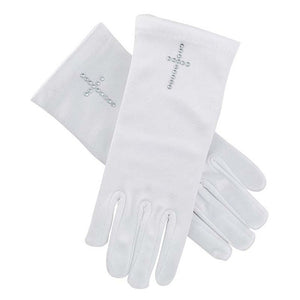 Pearl Cross First Communion Satin Gloves