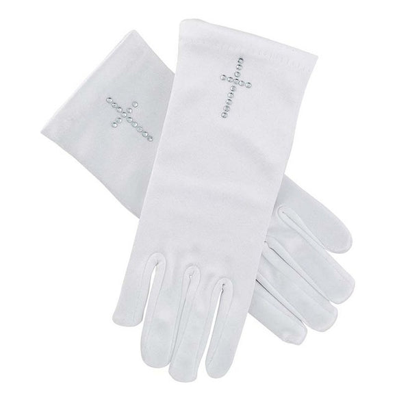 Pearl Cross First Communion Satin Gloves