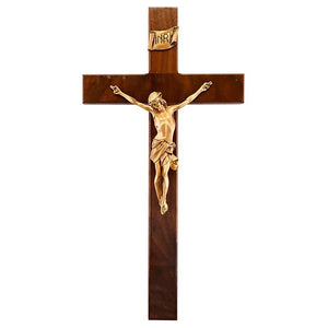 15" Walnut Crucifix With Antique Gold Finish Corpus