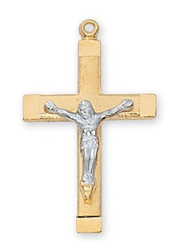 Gold & Sterling Silver Two Tone Crucifix 18 inch Chain