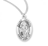 St Joseph SS .9" Small Oval Medal Necklace 20" Chain