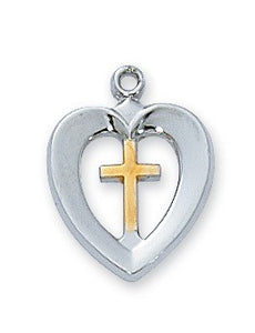 Cross In Heart Two Tone 18 Inch Chain