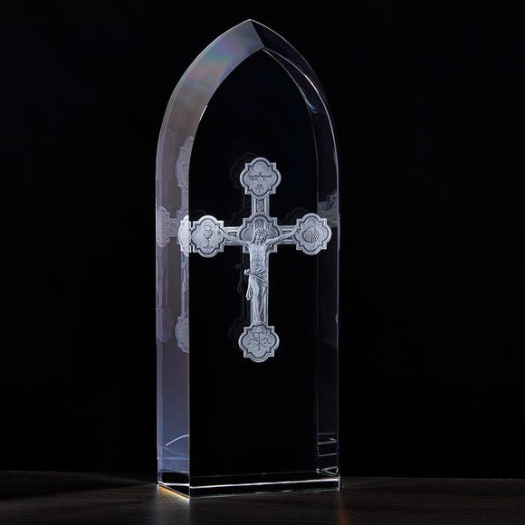 Etched Glass Standing Crucifix