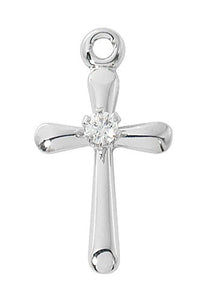 1/2" SS Cross with Cubic Zirconia Center 16-18 inch Adjustable Chain
