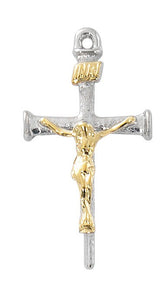1" SS Two Tone Nail Crucifix Necklace