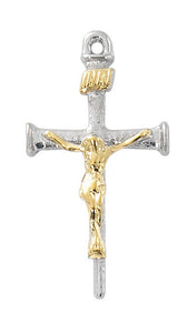 1" SS Two Tone Nail Crucifix 18 Inch Chain
