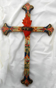 20" Sacred Heart Hand Painted Cross