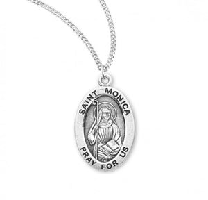 St Monica SS .9" Small Oval Medal Necklace 18" Chain