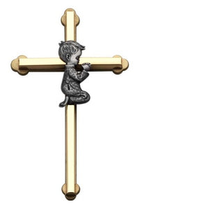 6" Praying Boy Wall Cross Brass & Pewter