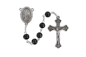 8MM Black Wood Rosary Miraculous Medal Center