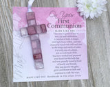 First Communion Cross: Handmade Glass - Blue or Pink Options