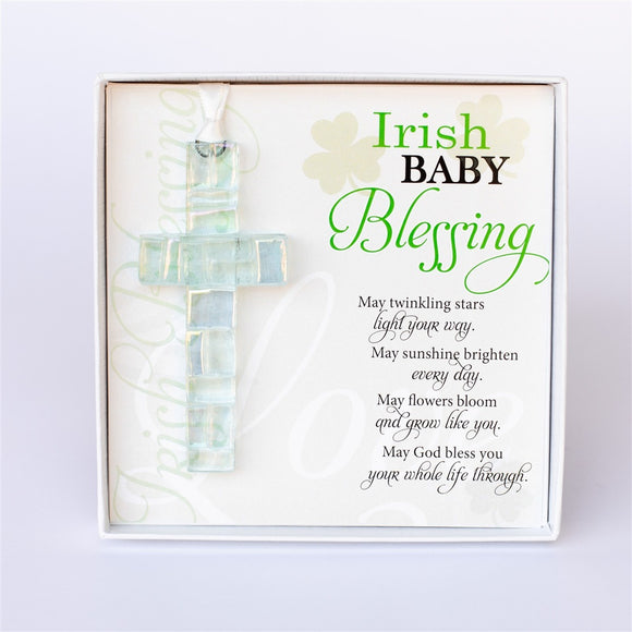Irish Baby Blessing Handmade Mosaic Glass Cross