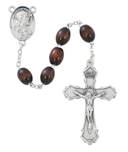 6x8MM Brown Wood Bead Rosary Sacred Heart of Jesus Center