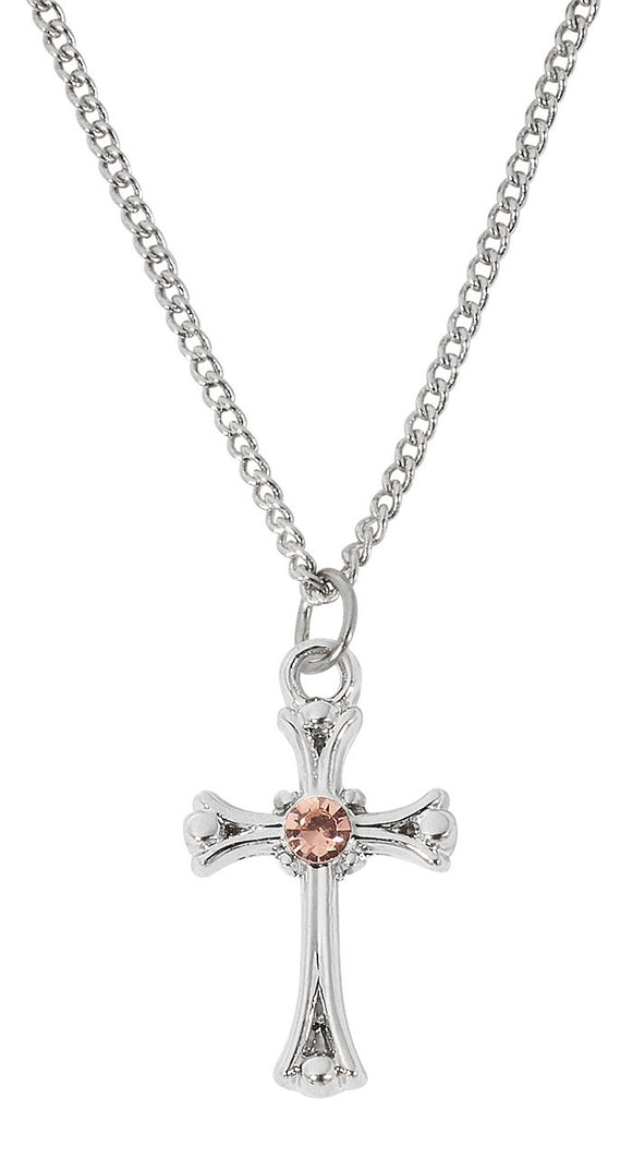 Rose Crystal Center Cross Necklace Adjustable Chain