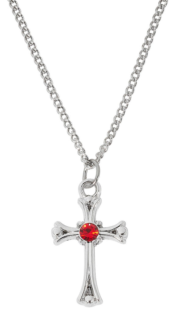 Ruby Crystal Center Cross Necklace Adjustable Chain
