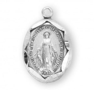 Small Scalloped Edge SS Miraculous Medal 18 Inch Chain