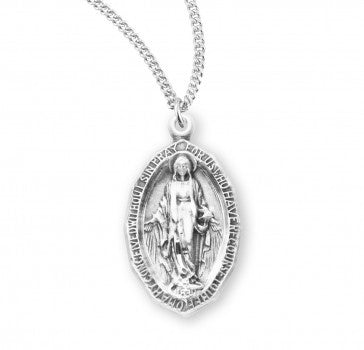 Sterling Silver Oval Miraculous Medal Necklace