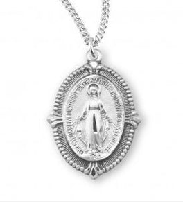 Miraculous Medal Engraved Border SS 18 Inch Chain