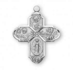 SS 1.1" 4-Way Medal with Flower Center Necklace 24" Chain