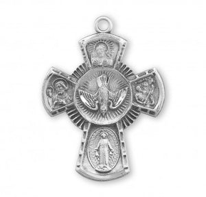 SS Large 1.2"4-Way Medal With Holy Spirit Center Necklace 24" Chain