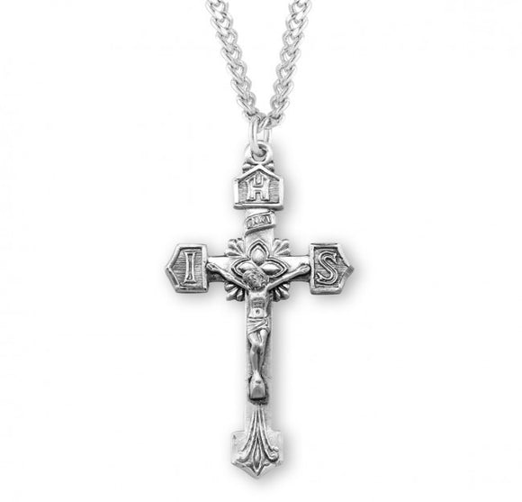 Large SS IHS Crucifix Necklace 24 Inch Chain