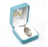 SS Retro Oval 1.3" St Christopher Medal Necklace 24" Chain