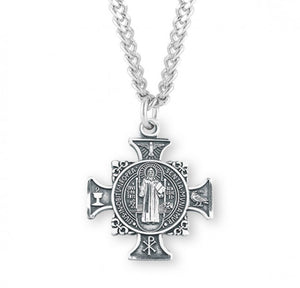 St Benedict SS .9" Maltese Cross Medal Necklace 24" Chain